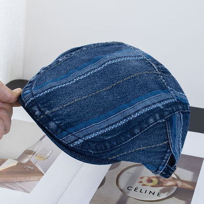 Flat Cap Washed Denim Striped