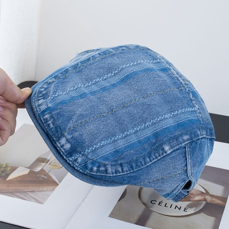Flat Cap Washed Denim Striped