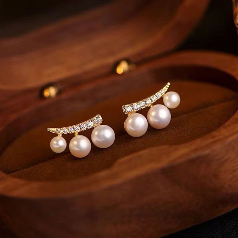 Faux Pearl Rhinestone Climber Earring