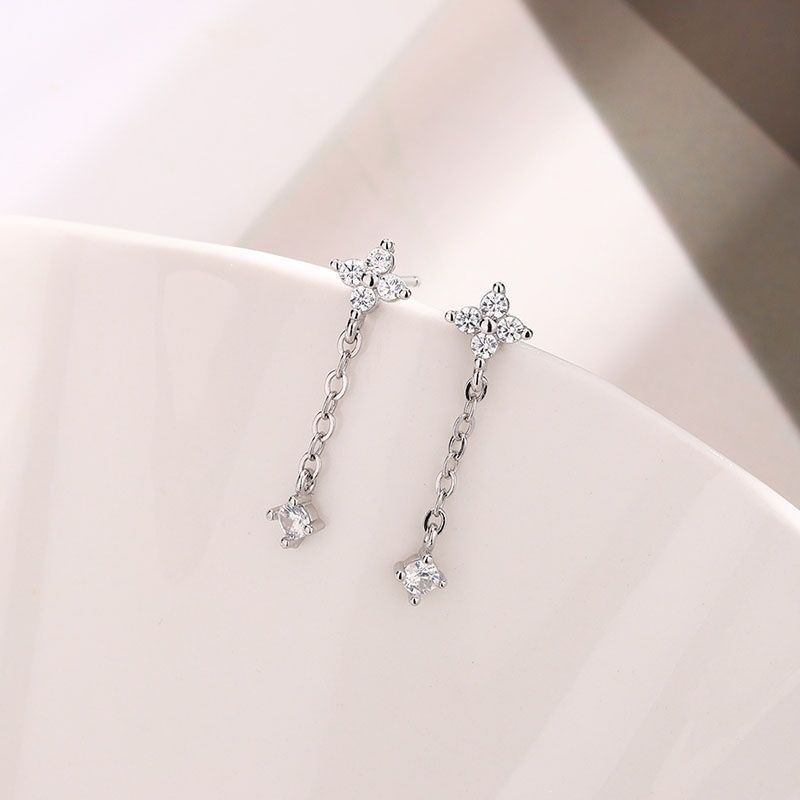 Boucles d'oreilles pendantes en argent sterling 925 avec strass