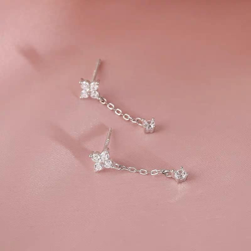 Boucles d'oreilles pendantes en argent sterling 925 avec strass