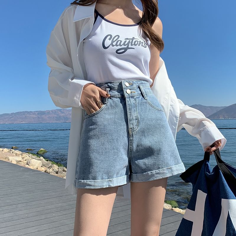 High Waist Roll Up Hem Denim Shorts