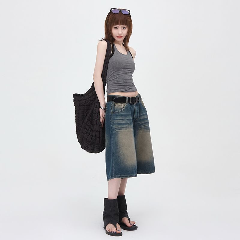 Low Rise Washed Denim Jorts