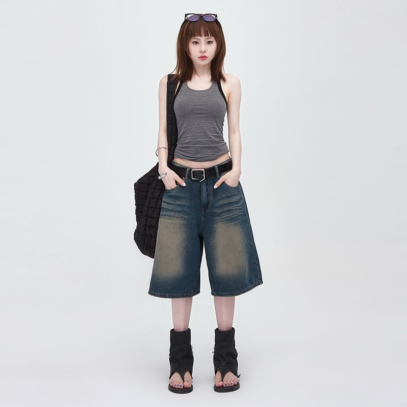 Low Rise Washed Denim Jorts