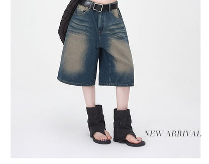 Low Rise Washed Denim Jorts