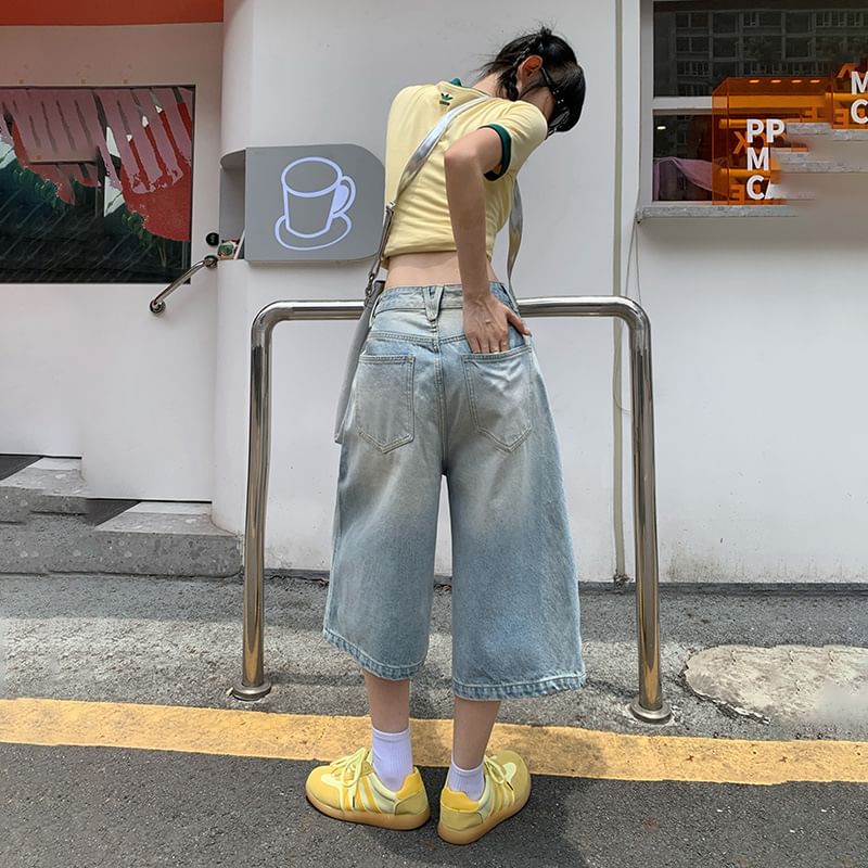 Mid Rise Washed Distressed Denim Shorts (Various Designs)