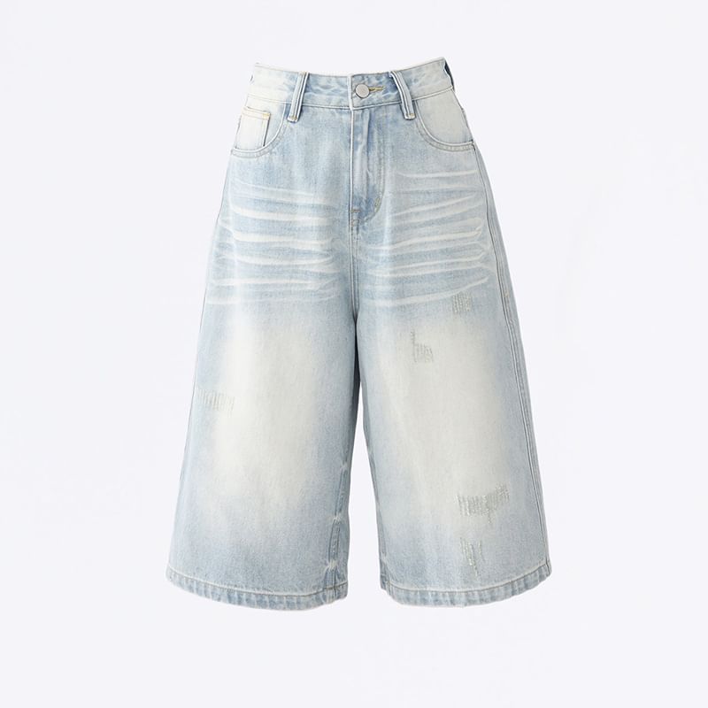 Mid Rise Washed Distressed Denim Shorts (Various Designs)