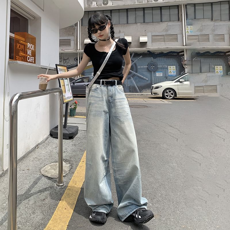 Mid Rise Washed Distressed Denim Shorts (Various Designs)