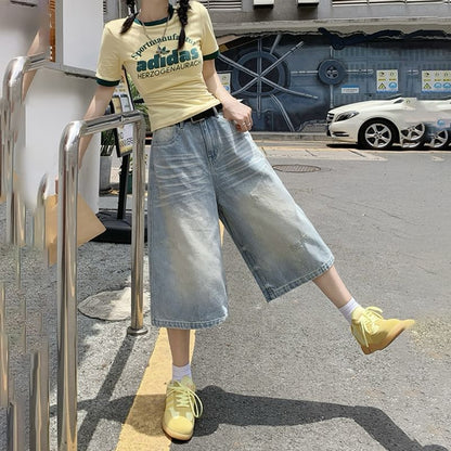 Mid Rise Washed Distressed Denim Shorts (Various Designs)