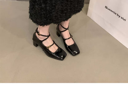 Chunky Heel Square-Toe Mary Jane Shoes