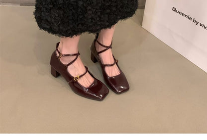 Chunky Heel Square-Toe Mary Jane Shoes