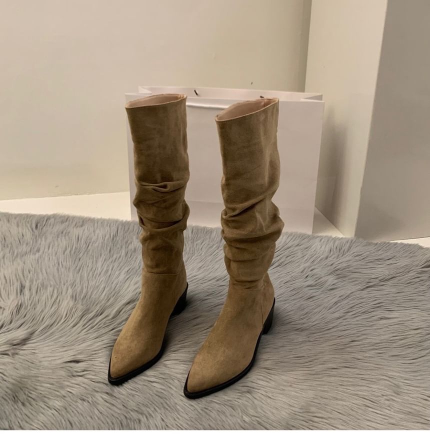 Pointy Chunky Heel Tall Boots