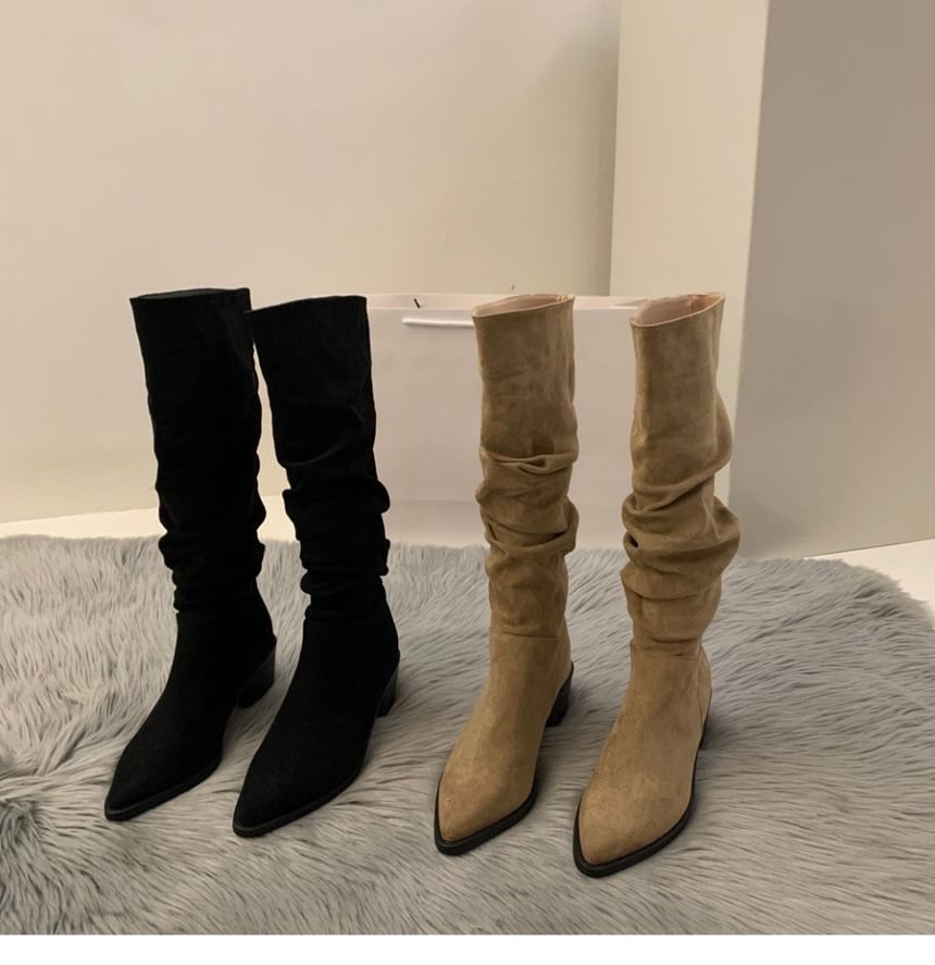 Pointy Chunky Heel Tall Boots