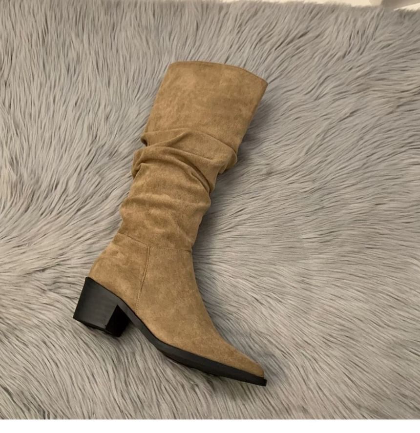 Pointy Chunky Heel Tall Boots
