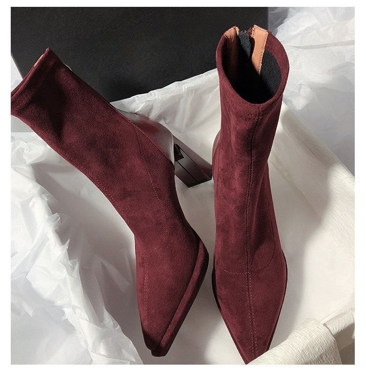 Pointy Chunky Heel Short Boots