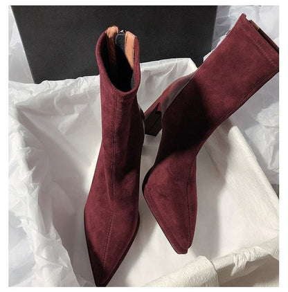 Pointy Chunky Heel Short Boots