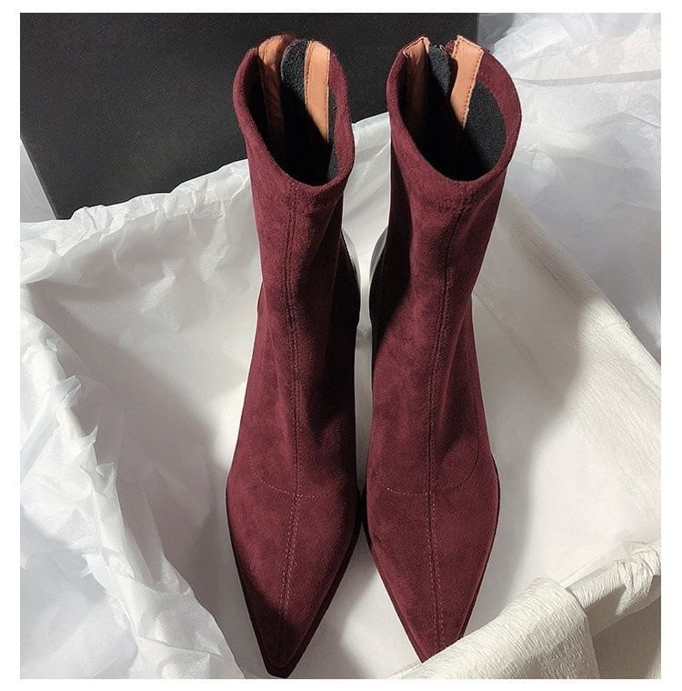 Pointy Chunky Heel Short Boots