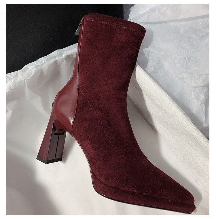 Pointy Chunky Heel Short Boots