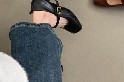 Square-Toe Chunky Heel Mary Jane Shoes
