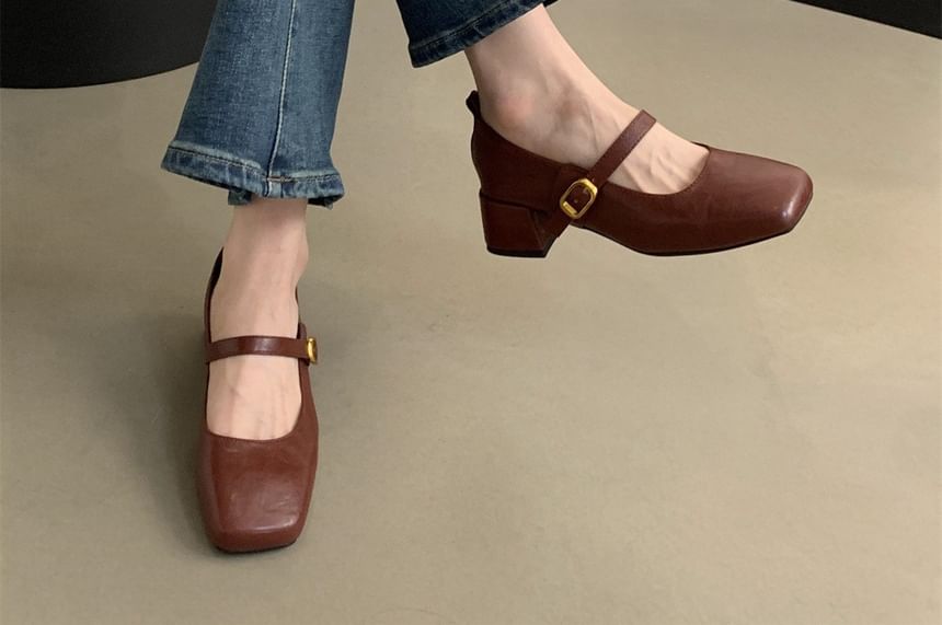 Square-Toe Chunky Heel Mary Jane Shoes