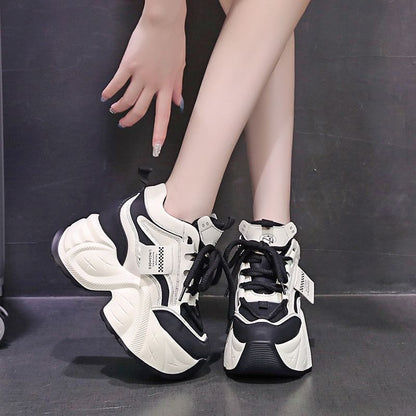 Hidden Wedge Applique Lace-Up Faux Leather Sneakers