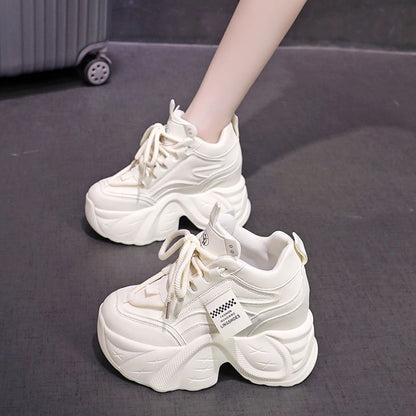 Hidden Wedge Applique Lace-Up Faux Leather Sneakers