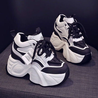 Hidden Wedge Applique Lace-Up Faux Leather Sneakers