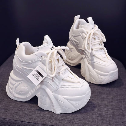 Hidden Wedge Applique Lace-Up Faux Leather Sneakers