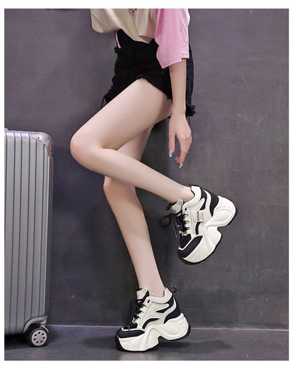 Hidden Wedge Applique Lace-Up Faux Leather Sneakers