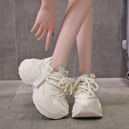 Platform Plain Lace-Up Faux Leather Sneakers