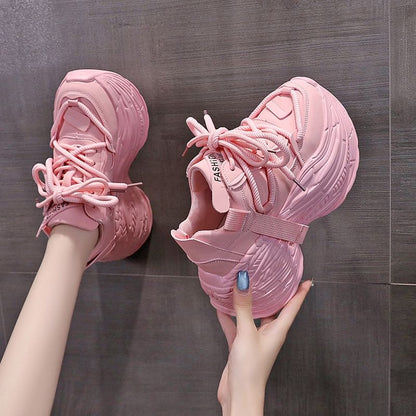 Platform Plain Lace-Up Faux Leather Sneakers
