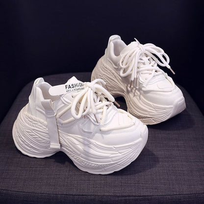Platform Plain Lace-Up Faux Leather Sneakers