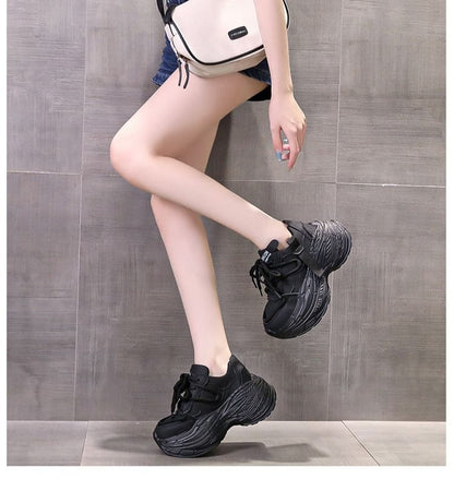 Platform Plain Lace-Up Faux Leather Sneakers