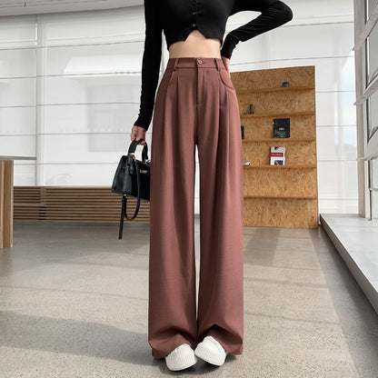 High Rise Plain Straight Leg Suit Pants