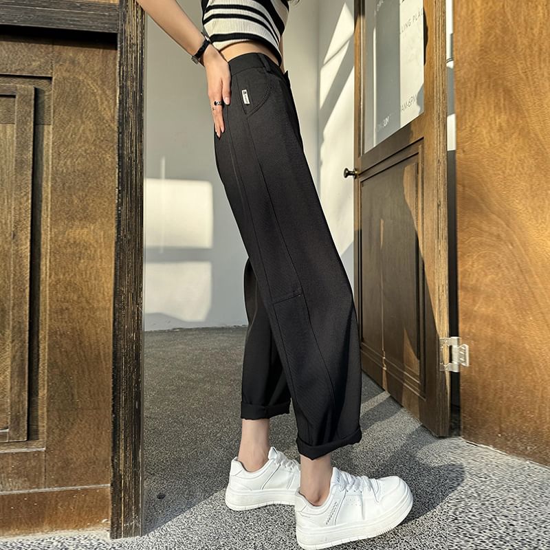 High Rise Plain Crop Harem Pants