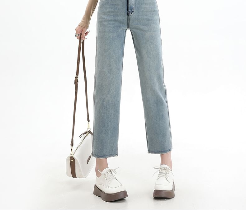 High Rise Washed Cropped Straight Leg Jeans