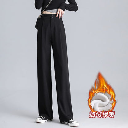 High Waist Plain Straight Leg Suit Pants