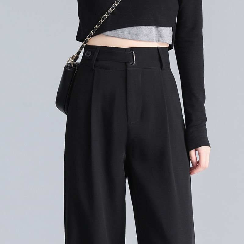 High Waist Plain Straight Leg Suit Pants