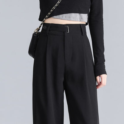 High Waist Plain Straight Leg Suit Pants