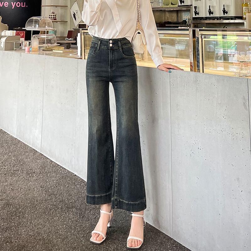 High Rise Washed Flared Jeans