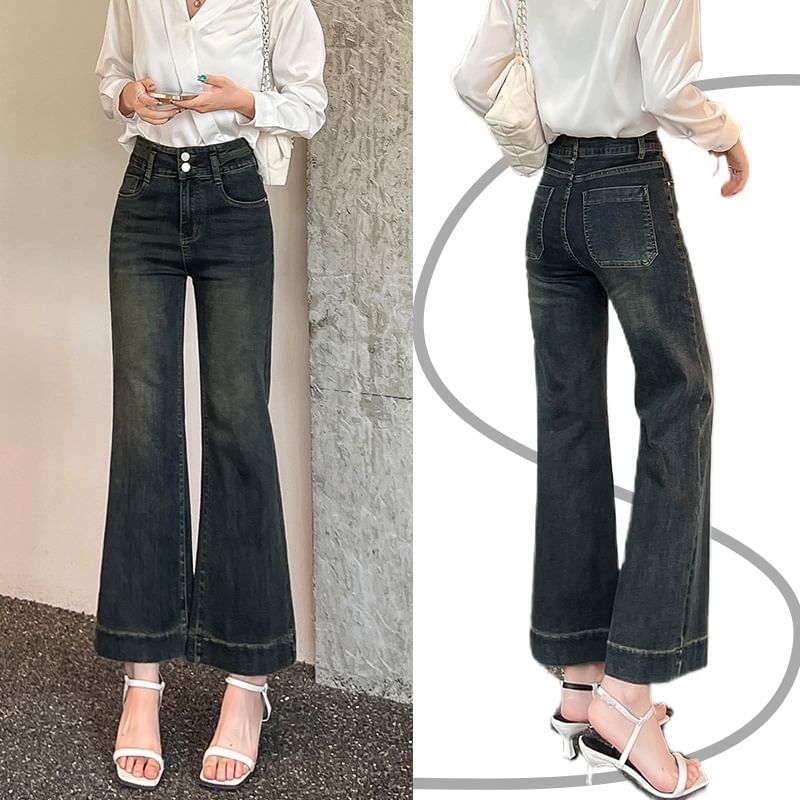 High Rise Washed Flared Jeans