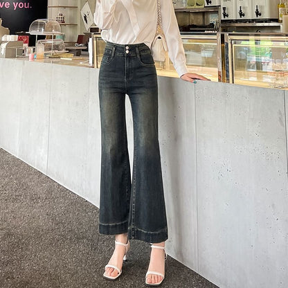 High Rise Washed Flared Jeans
