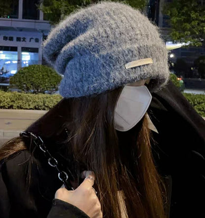 Plain Fuzzy Knit Beanie