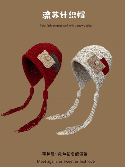 Color Block Tassel Beanie