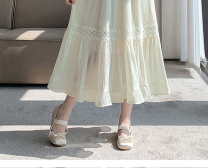 High Waist Plain Lace Panel Midi A