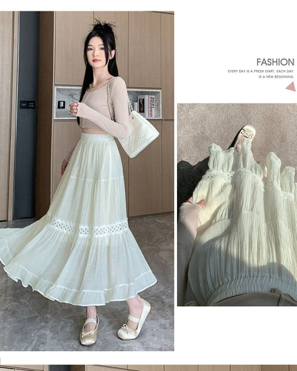 High Waist Plain Lace Panel Midi A