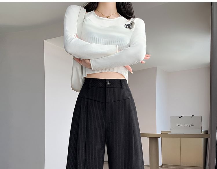 Pantalon de costume à taille haute et jambe large à rayures