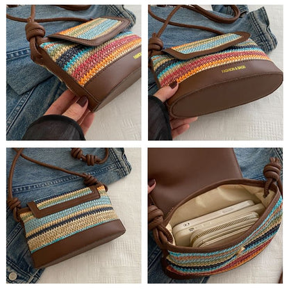 Striped Flap Shoulder Bag