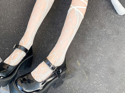 Lace-Up Knee-High Fishnet Socks