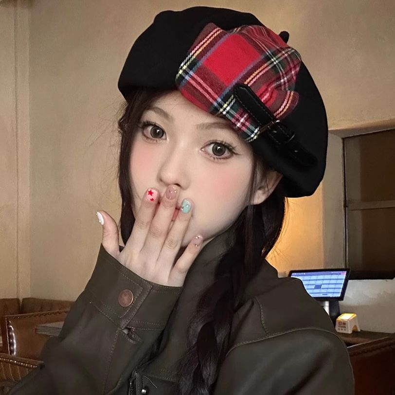 Panel Plaid Beret